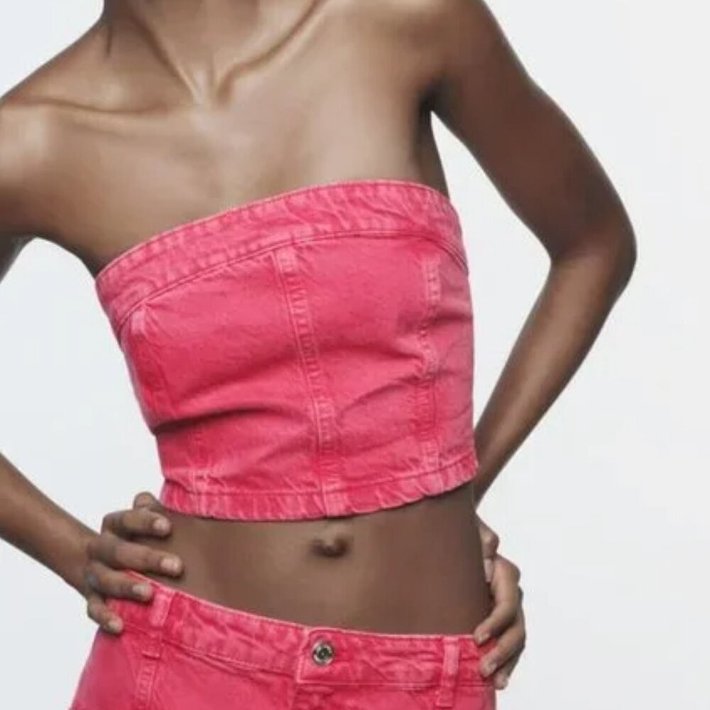 Zara Fuchsia Strapless Crop Top